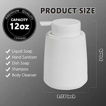 White Foam Hand Soap Dispenser - 12Oz Ceramic Foaming Soap Dispenser for Bathroom with Easy-to-Press Pump, Refillable Liquid Lotion Hand Soap Dispenser, Dish Soap Dispenser for Kitchen (Rubber Paint)