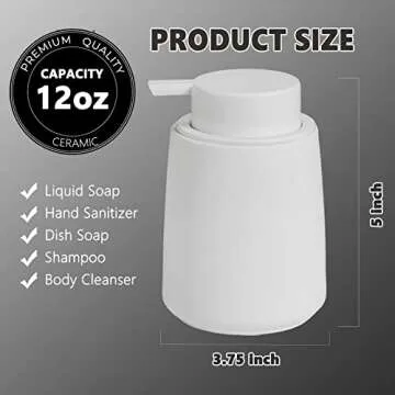 White Foam Hand Soap Dispenser - 12Oz Ceramic Foaming Soap Dispenser for Bathroom with Easy-to-Press Pump, Refillable Liquid Lotion Hand Soap Dispenser, Dish Soap Dispenser for Kitchen (Rubber Paint)