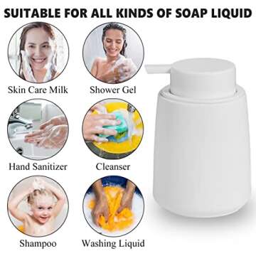 White Foam Hand Soap Dispenser - 12Oz Ceramic Foaming Soap Dispenser for Bathroom with Easy-to-Press Pump, Refillable Liquid Lotion Hand Soap Dispenser, Dish Soap Dispenser for Kitchen (Rubber Paint)
