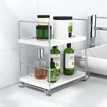 JANUS LiANG 2-Tier Bathroom Countertop Organizer, Cosmetics Skincare Organizer Holder for Perfume, Bathroom Counter Organizers for Dresser and and Kitchen Vanity Organizer (Sliver)