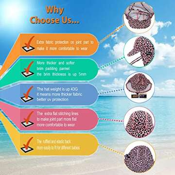 weVSwe Newborn Sun Hat UPF 50+ Sun Protection Baby Girls Hat Adjustable Beach Cap Leopard 0-6 Months