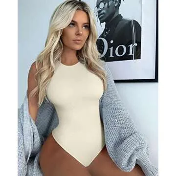 TOB Women's 3 Piece Bodysuits Sexy Ribbed Sleeveless Halter Neck Shapewear Bodysuits Black Coffee Beige