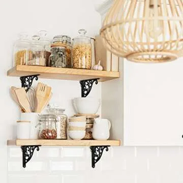 Khtumeware ornate decorative shelf brackets, 5-inch small wall mounted shelving bracket, 4 pack black vintage metal shelf bracket victorian wall bracket. (4, Black)