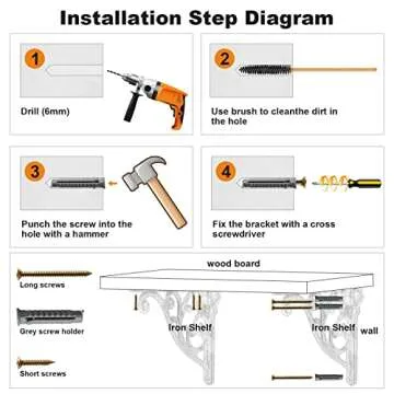 Khtumeware ornate decorative shelf brackets, 5-inch small wall mounted shelving bracket, 4 pack black vintage metal shelf bracket victorian wall bracket. (4, Black)