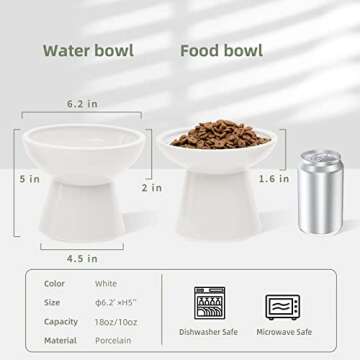CEEFU 2 Extra Wide Raised Cat Food Bowl, Elevated Cat Bowls Anti-Vomiting Cat Feeder Whisker Stress-Free, Two Different Depth Bowls Ceramic Cat Dog Feeding Bowls, White