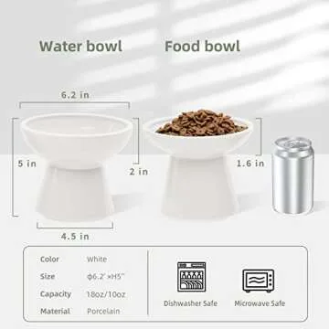 CEEFU 2 Extra Wide Raised Cat Food Bowl, Elevated Cat Bowls Anti-Vomiting Cat Feeder Whisker Stress-Free, Two Different Depth Bowls Ceramic Cat Dog Feeding Bowls, White