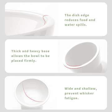 CEEFU 2 Extra Wide Raised Cat Food Bowl, Elevated Cat Bowls Anti-Vomiting Cat Feeder Whisker Stress-Free, Two Different Depth Bowls Ceramic Cat Dog Feeding Bowls, White