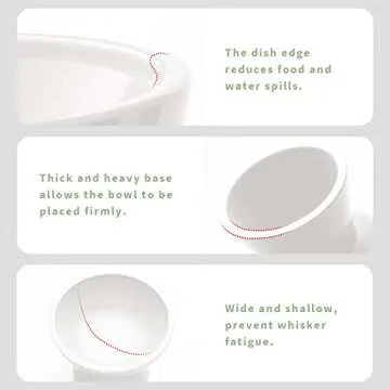 CEEFU 2 Extra Wide Raised Cat Food Bowl, Elevated Cat Bowls Anti-Vomiting Cat Feeder Whisker Stress-Free, Two Different Depth Bowls Ceramic Cat Dog Feeding Bowls, White