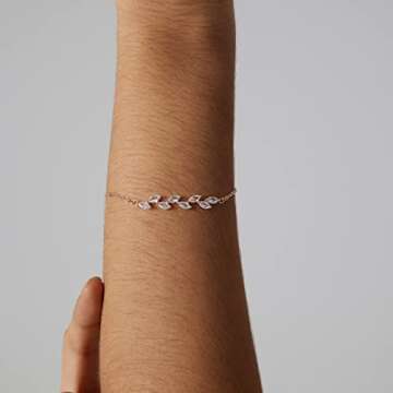 BERISO Dainty Bracelets for Women 14k Rose Gold Plated Tiny Cubic Zirconia Leaf Bracelets Minimalist...