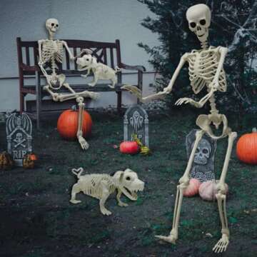 LUKBERA Halloween Skeleton Decorations, 5.4ft Life Size Posable Skeleton with Dog Skeleton, Full Siz...