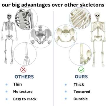 LUKBERA Halloween Skeleton Decorations, 5.4ft Life Size Posable Skeleton with Dog Skeleton, Full Size Plastic Human Bones with Movable Joints for Haunted House Graveyard Decor