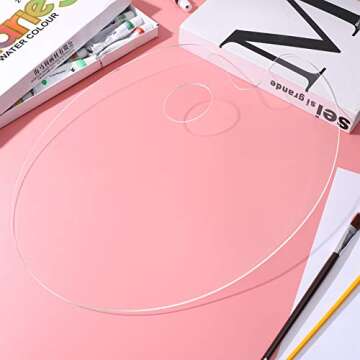 MILISTEN Clear Acrylic Paint Palette, Clear Oval Non- Stick Oil Paint Palette with Thumb Hole, Clear Paint Tray Palette for Acrylic Oil Paint Mixing, 30 x 40 cm/ 11. 8 x 15. 7 in