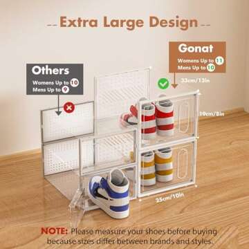 GONAT X-Large Shoe Storage Boxes, 12 Pack Shoe Organizers with Magnetic Door, Four Way Connection Sh...