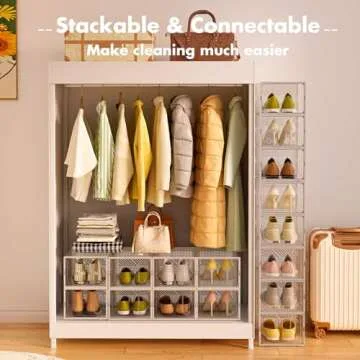 GONAT X-Large Shoe Storage Boxes, 12 Pack Shoe Organizers with Magnetic Door, Four Way Connection Shoe Containers, Clear Plastic Stackable Sneaker Bin for Closet, White,Christmas Gift