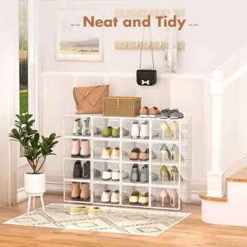 GONAT X-Large Shoe Storage Boxes, 12 Pack Shoe Organizers with Magnetic Door, Four Way Connection Shoe Containers, Clear Plastic Stackable Sneaker Bin for Closet, White,Christmas Gift