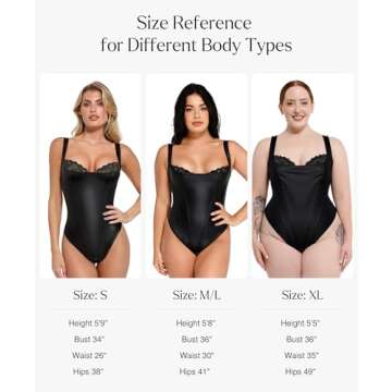 Popilush Leather Corset Tops for Women - Lace Shapewear Bodysuits Tummy Control Faux Leather Thong Body Suits