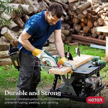 Keter Folding Work Table, Portable Workbench w/ 12" Clamps for Garage/Wood Shop