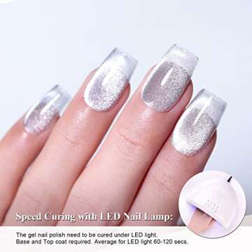 Imtiti Silver Color Gel Nail Polish,0.5fl oz Holographic 9D Cat eyes Glitter Magnetic Gel Polish UV ...