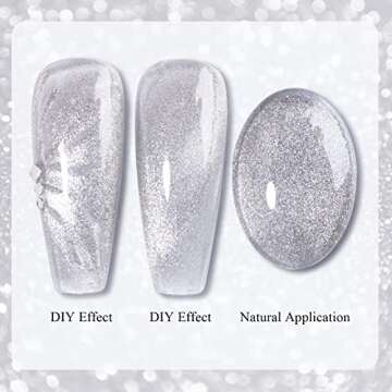 Imtiti Silver Color Gel Nail Polish,0.5fl oz Holographic 9D Cat eyes Glitter Magnetic Gel Polish UV Gel Nail Polish with Magnetic Stick for Nail Salon