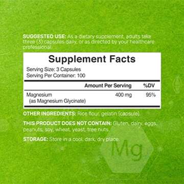 Magnesium Glycinate 400mg | Elemental Magnesium - 300 Capsules | Chelated for Easy Absorption | High...