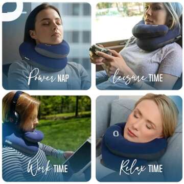 BCOZZY Travel Neck Pillow for Airplane – Patented Double Support for Head, Neck, and Chin. Best for Long Flights, Plane Sleeping, and Car Rides. Adjustable Size. Fully Washable. Carry Bag. Large, Gray