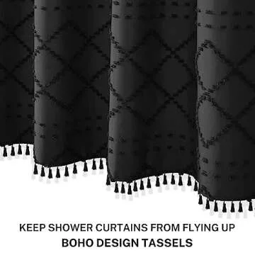 Siiluminisoy Black Textured Shower Curtain with Tassels 72x72
