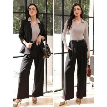 Prettywear Women's 2024 Casual Tops Polo V Neck Business Work Blouses Basic long Sleeve Soft Knit Fa...