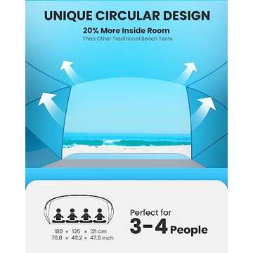 OutdoorMaster Beach Tent for 3-4 Person - Easy Setup and Portable Beach Shade Sun Shelter Canopy wit...