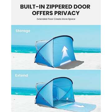 OutdoorMaster Beach Tent for 3-4 Person - Easy Setup and Portable Beach Shade Sun Shelter Canopy with UPF 50+ UV Protection Removable Skylight Family Size-Blue