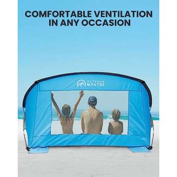 OutdoorMaster Beach Tent for 3-4 Person - Easy Setup and Portable Beach Shade Sun Shelter Canopy with UPF 50+ UV Protection Removable Skylight Family Size-Blue