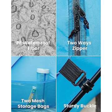 OutdoorMaster Beach Tent for 3-4 Person - Easy Setup and Portable Beach Shade Sun Shelter Canopy with UPF 50+ UV Protection Removable Skylight Family Size-Blue