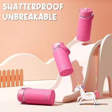 Fimibuke Kids Insulated Water Bottle, 14oz BPA FREE Double Wall Vacuum Travel Tumbler 18/8 Stainless Steel Leak Proof Kids Cups with Straw Metal Water Bottle for School Boy Girl (2 Pack, Hawaii)