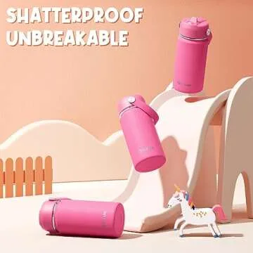 Fimibuke Kids Insulated Water Bottle, 14oz BPA FREE Double Wall Vacuum Travel Tumbler 18/8 Stainless Steel Leak Proof Kids Cups with Straw Metal Water Bottle for School Boy Girl (2 Pack, Hawaii)