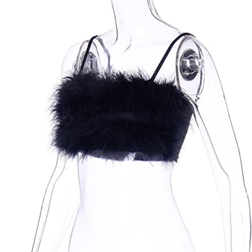 Faux Fur Spaghetti Strap Crop Top for Parties and Clubs