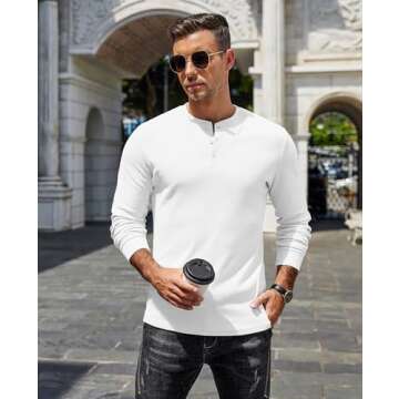 COOFANDY Men's Classic Henley Shirt - Soft, Casual, Lightweight, White