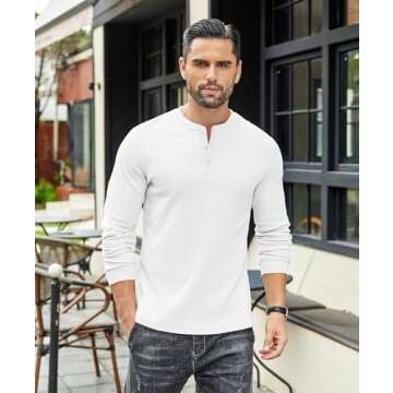 Buy COOFANDY Men's Casual Long Sleeve Henley Shirt White