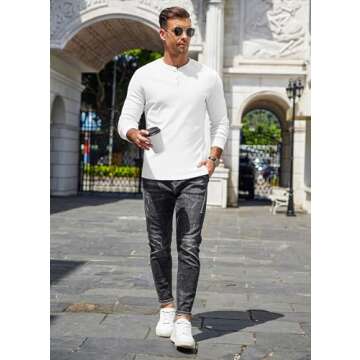 Buy COOFANDY Men's Casual Long Sleeve Henley Shirt White