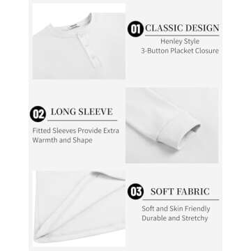 Buy COOFANDY Men's Casual Long Sleeve Henley Shirt White