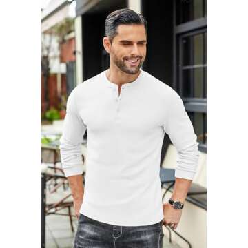 Buy COOFANDY Men's Casual Long Sleeve Henley Shirt White