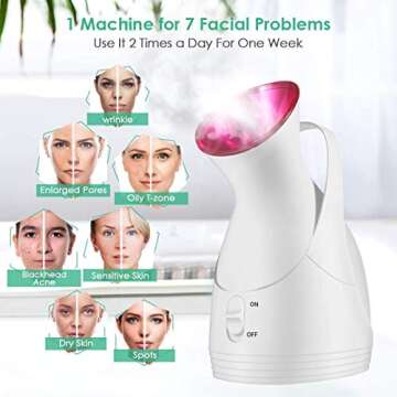 Facial Steamer, Upgraded 20X Penetration Nano Ionic Face Steamer, Facial Warm Mist Humidifier for Face Spa Moisturizing Cleaning&Unclogging Pores Treating Sinuses with Free 4PCS Stainless Skin Kit