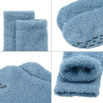 Zando Non Slip Fluffy Socks Warm Fuzzy Socks with Grip Slipper Socks for Men Winter Cozy Socks No Sk...