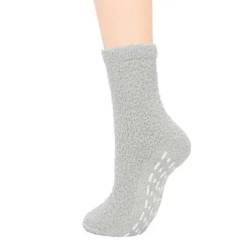 Zando Non Slip Fluffy Socks Warm Fuzzy Socks with Grip Slipper Socks for Men Winter Cozy Socks No Skid Cozy Socks for Men Slipper Socks Hospital Socks Warm Socks 5 C White One Size