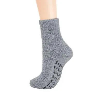 Zando Non Slip Fluffy Socks Warm Fuzzy Socks with Grip Slipper Socks for Men Winter Cozy Socks No Skid Cozy Socks for Men Slipper Socks Hospital Socks Warm Socks 5 C White One Size