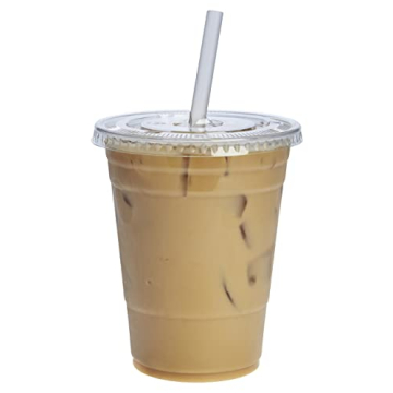 Comfy Package [16 oz. - 100 Count Clear Plastic Cups With Lids, Disposable Coffee Cups with Flat Lid...