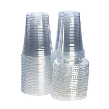 Clear Plastic Cups with Lids 100 Count - 16 oz Durable