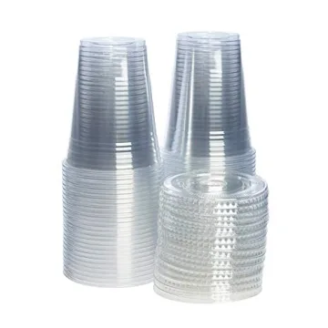 Clear Plastic Cups with Lids 100 Count - 16 oz Durable