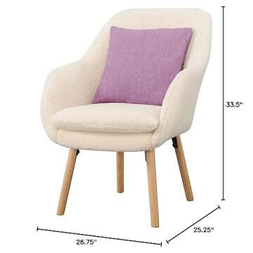 Convenience Concepts Take a Seat Charlotte Wingback Sherpa Accent Armchair 25.25" - Boho Transitional Boucle Lounge Chair for Office, Den, Living Room, Sherpa Cream