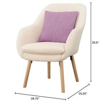 Convenience Concepts Take a Seat Charlotte Wingback Sherpa Accent Armchair 25.25" - Boho Transitional Boucle Lounge Chair for Office, Den, Living Room, Sherpa Cream