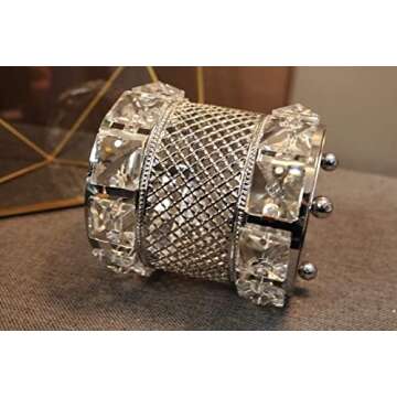 CY craft Silver Makeup Brush Holder Organizer,Handcrafted Vintage Cosmetics Brushes Eyebrow Pencil Pen Cup Collection, Crystal Flower Vase Desk Dresser Decoration and Storage,4.7 x 4 Inch