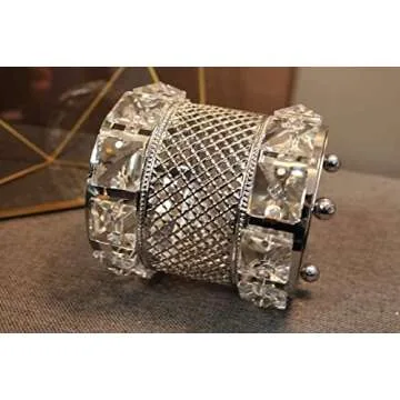 CY craft Silver Makeup Brush Holder Organizer,Handcrafted Vintage Cosmetics Brushes Eyebrow Pencil Pen Cup Collection, Crystal Flower Vase Desk Dresser Decoration and Storage,4.7 x 4 Inch